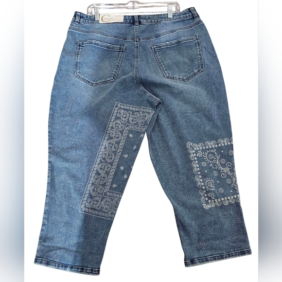 Cato Est. 1946 Denim Blue Boho Patterned Women Hi-Rise Crop Jeans Size 16W NWT - Picture 7 of 16